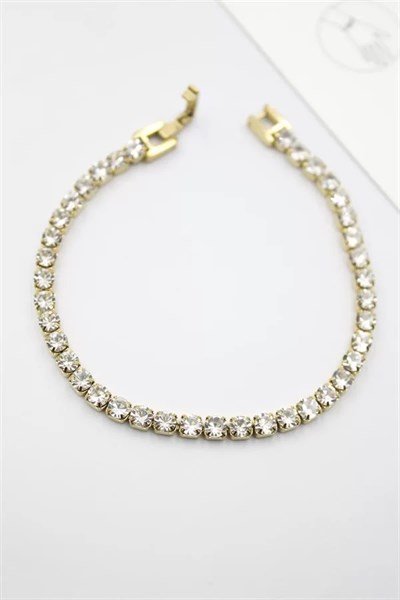 Taşlı Su Yolu Çelik Bileklik - Altın