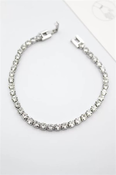 Taşlı Su Yolu Çelik Bileklik - Gümüş