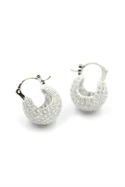 Taşlı Top Küpe - Gümüş