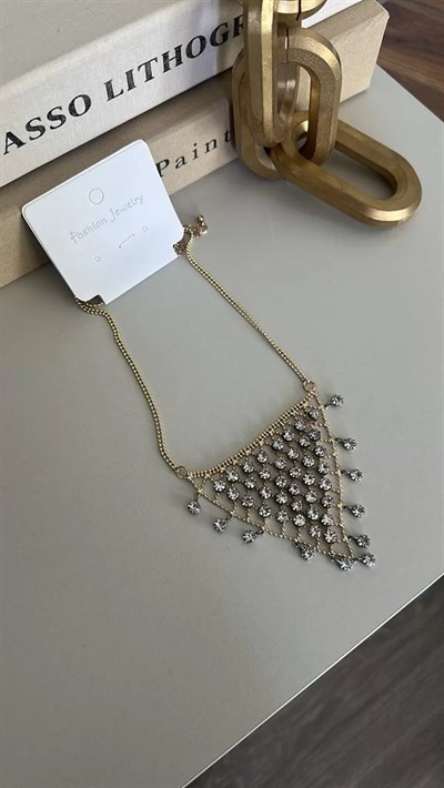 Taşlı Üçgen Kolye - Altın