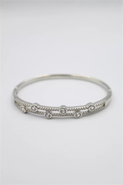 Taşlı Vip Bilezik - Gümüş