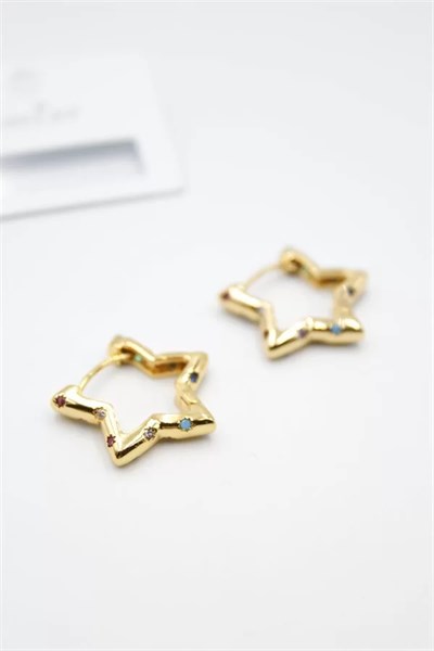 Taşlı Yıldız Küpe - Altın