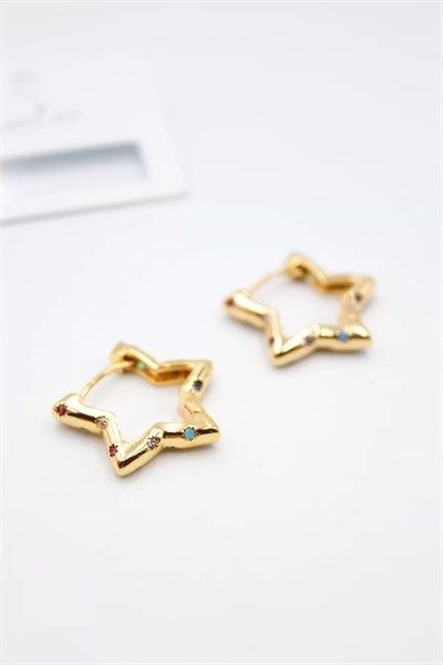 Taşlı Yıldız Küpe - Altın