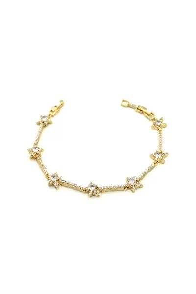 Taşlı Yıldız VİP Bileklik - Altın