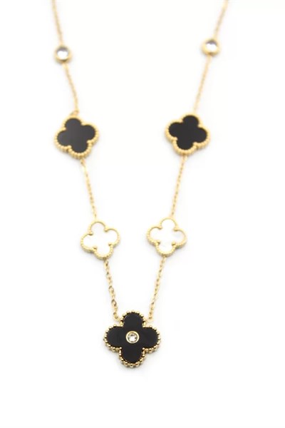 Taşlı Yonca Kolye - Altın