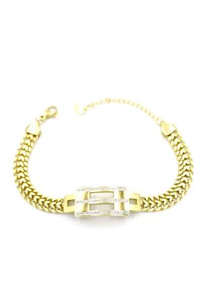 Taşlı Zincir Bileklik - Altın