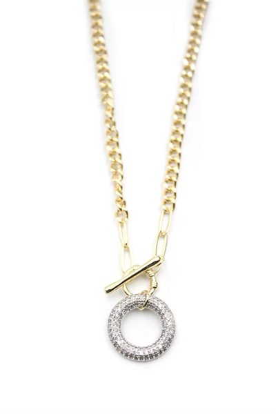 Taşlı Zincir Kolye - Altın