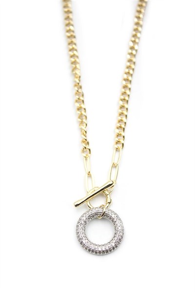 Taşlı Zincir Kolye - Altın