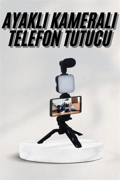 Telefon Tutucu Led Işıklı Kumandalı Mikrofon Telefon Vlog Video Kayıt