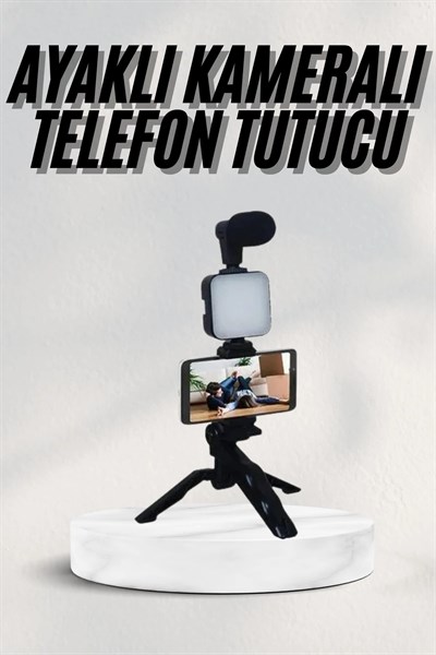 Telefon Tutucu Led Işıklı Kumandalı Mikrofon Telefon Vlog Video Kayıt