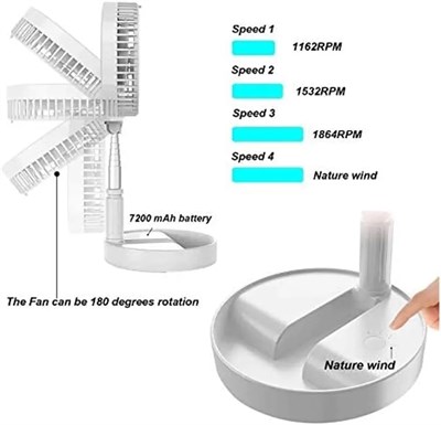Teleskopik Fan Vantilatör 4 Modlu Şarjlı Katlanabilir Yükseltilebilir Taşınabilir Serinletici Portatif Masa Vantilatörü