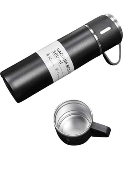 Termos Seti 3lü Bardak Seti Isı Dayanıklı Siyah Paslanmaz Çelik Vakumlu