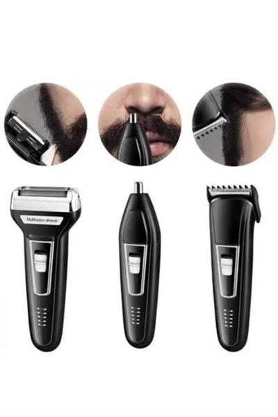 Tıraş Makinesi 3 Başlıklı T Başlıklı Hassas Ciltlere Özel Saç Sakal Vücut Kulak ve Burun