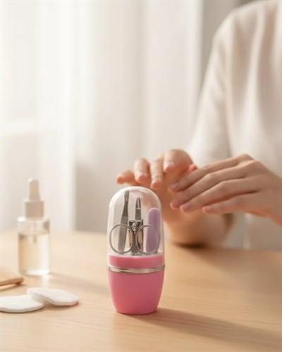 Tırnak Bakım Manikür Pedikür Seti 4 Parça Pembe Ev ve Seyahat Uyumlu