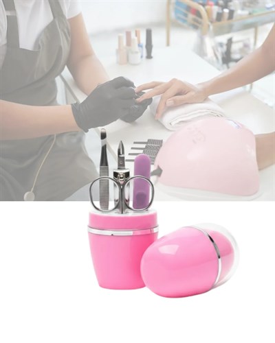 Tırnak Bakım Manikür Pedikür Seti 4 Parça Pembe Kompakt Taşınabilir Tasarım