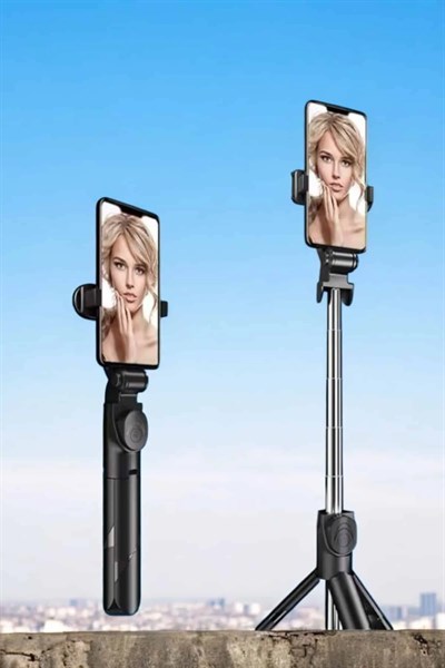 Tripod Kablosuz Bluetooth Bağlantılı Selfie Çubuğu 360 Derece Dönebilen