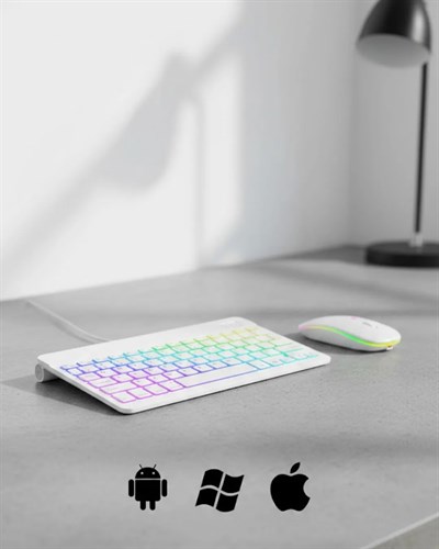 Türkçe Q Aydınlatmalı Klavye Mouse Seti Kablosuz Bluetooth Destekli