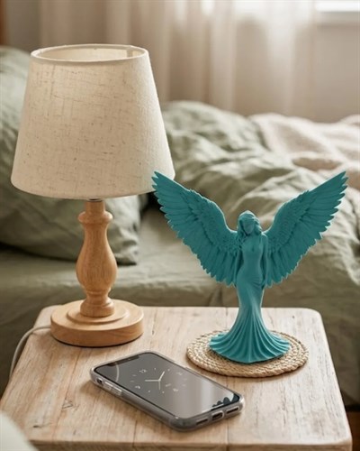 Turkuaz Melek Biblo 3D Dekoratif Angel Figür Küçük Boy Ev Aksesuarı