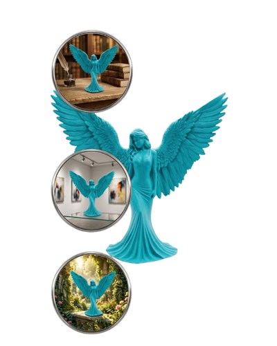 Turkuaz Melek Biblo 3D Dekoratif Angel Figür Küçük Boy Ev Aksesuarı