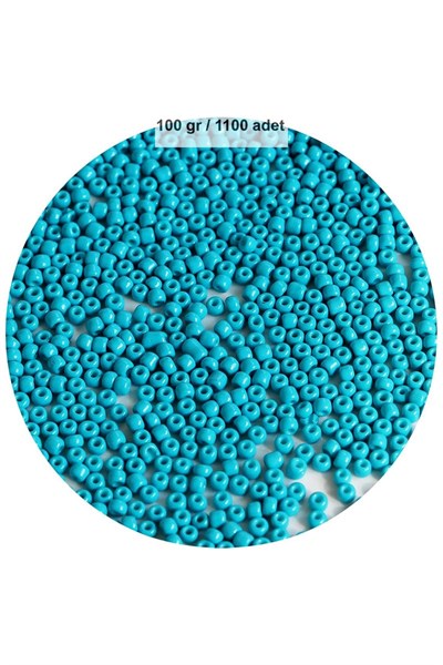 Turquaz Mavi Renk 4 mm Yaklaşık 1100 adet / 100 gram Cam Boncuk Oya Yazma Bileklik ve Kolye