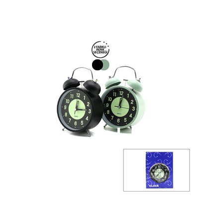 Twin Bell Metal Masa Çalar Saat 11 cm – Pilli, Işıklı, Fosforlu