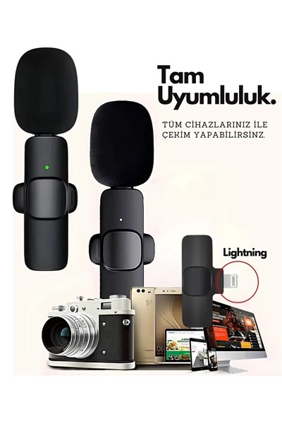 Type-C Çiftli Kablosuz Yaka Mikrofon Seti Telefon Vlog Canlı Yayın TikTok YouTube Uyumlu