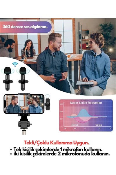 Type-C Çiftli Kablosuz Yaka Mikrofon Seti Telefon Vlog Canlı Yayın TikTok YouTube Uyumlu