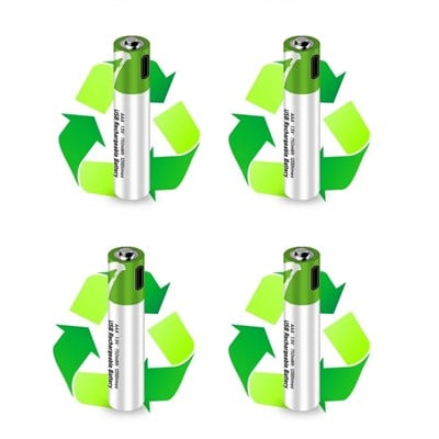 Type-C ile Şarjolabilen 4 lü AAA 1.5V Lityum İnce Şarjlı Kalem Pil 750 mAH Uzun Ömürlü