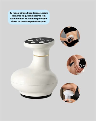 USB Şarjlı 3 Fonksiyonlu Masaj Aleti Kupa Terapisi ve Gua Sha