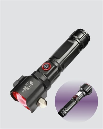 USB Şarjlı Çok Amaçlı El Feneri Çekiçli Pusulalı