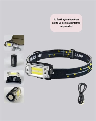 USB Şarjlı Mini LED KAFA Feneri 50m Odak 150m Geniş Aydınlatm