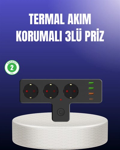 USB ve Type-C Portlu Anahtarlı Çoklu Priz Güç Ünitesi