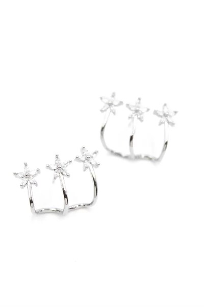 Üçlü Çiçek Küpe - Gümüş