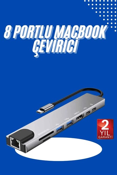 Usb Type-c Hub Dönüştürücü Çevirici Çoklayıcı Macbook Çevirici 8 Portlu