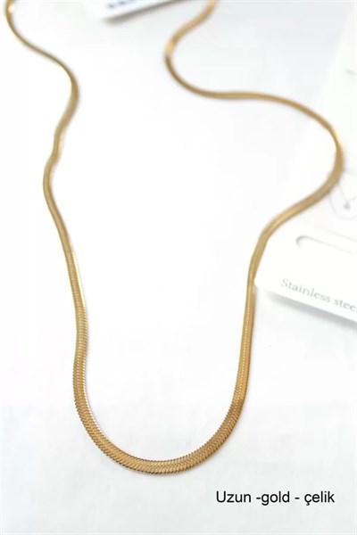 Uzun  İtalyan Çelik  Kolye-60cm - Altın