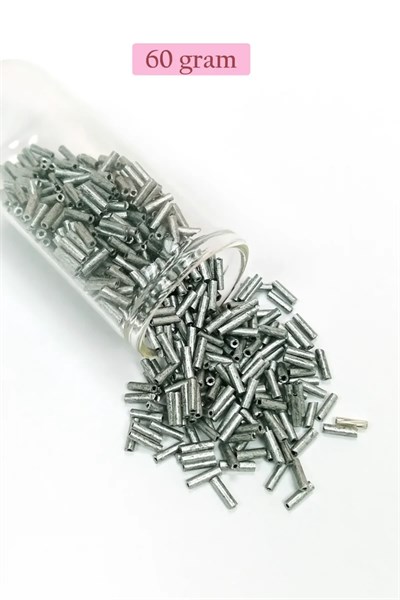 Uzun Boru Kesme Boncuk Çap 2mm Uzunluk 10 mm - 60 Gram - Desenli Gümüş - BNC283