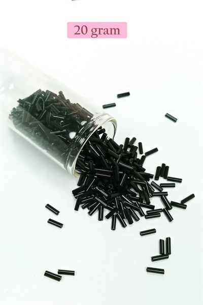 Uzun Boru Kesme Boncuk Çap 2mm Uzunluk 10 mm - 20 Gram - Siyah - BNC241