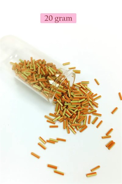 Uzun Boru Kesme Boncuk Çap 2mm Uzunluk 10 mm - 20 Gram - Yeşil Turuncu - BNC261