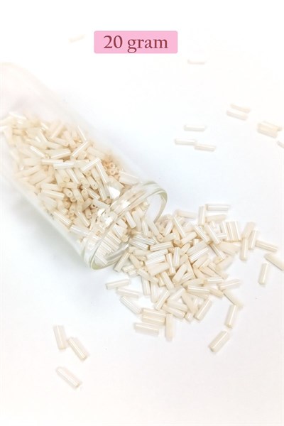 Uzun Boru Kesme Boncuk Çap 2mm Uzunluk 10 mm - 20 Gram - Açık Krem - BNC259