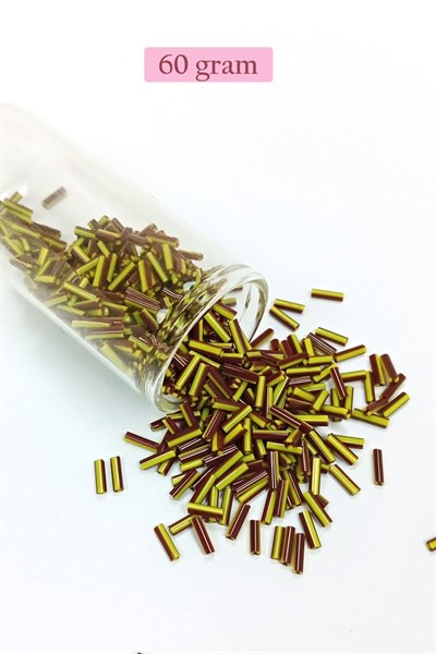 Uzun Boru Kesme Boncuk Çap 2mm Uzunluk 10 mm - 60 Gram - Koyu Kırmızı Sarı - BNC297