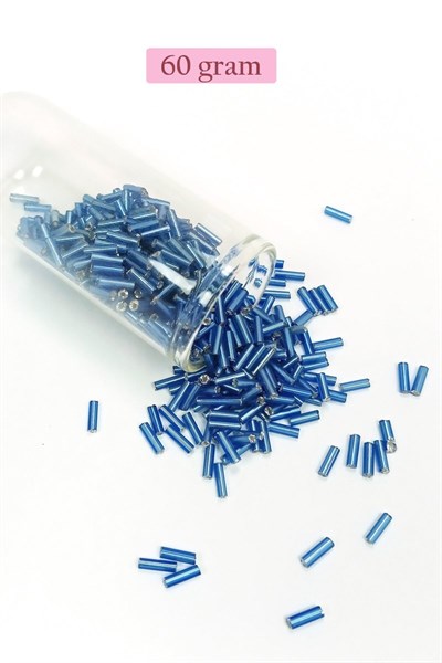 Uzun Boru Kesme Boncuk Çap 2mm Uzunluk 10 mm - 60 Gram - Mavi - BNC281