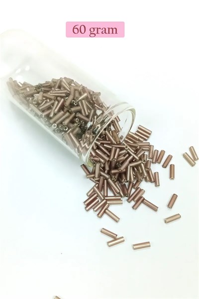 Uzun Boru Kesme Boncuk Çap 2mm Uzunluk 10 mm - 60 Gram - Koyu Bej - BNC264
