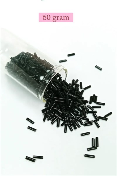 Uzun Boru Kesme Boncuk Çap 2mm Uzunluk 10 mm - 60 Gram - Siyah - BNC280