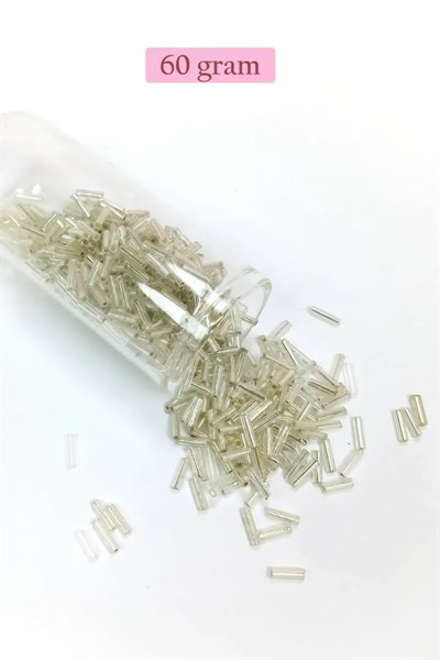 Uzun Boru Kesme Boncuk Çap 2mm Uzunluk 10 mm - 60 Gram - Gümüş - BNC271