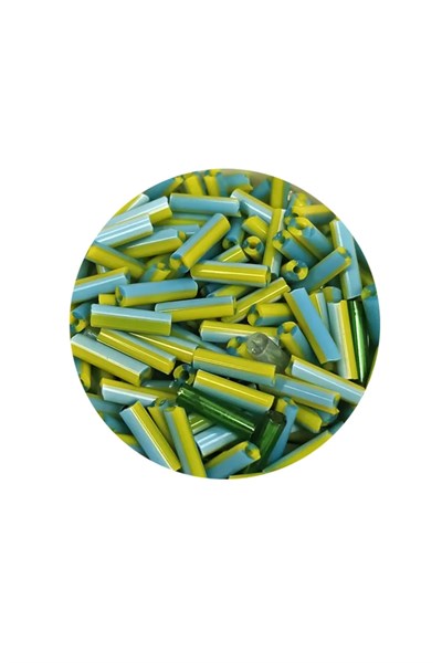 Uzun Boru Kesme Boncuk Çap 2mm Uzunluk 10 mm - 60 Gram - Yeşil Mavi - BNC289