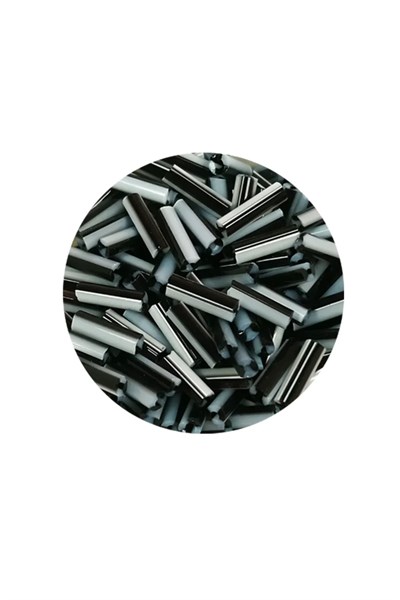 Uzun Boru Kesme Boncuk Çap 2mm Uzunluk 10 mm - 60 Gram - Siyah Beyaz - BNC290