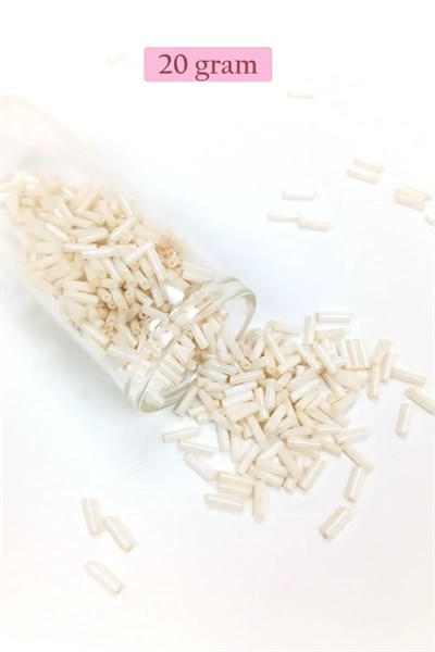 Uzun Boru Kesme Boncuk Çap 2mm Uzunluk 10 mm - 20 Gram - Açık Krem - BNC259