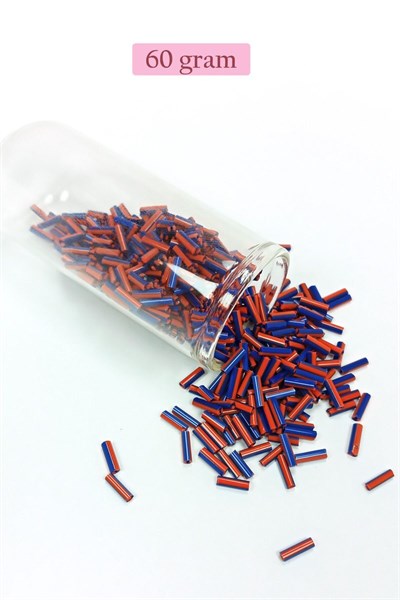 Uzun Boru Kesme Boncuk Çap 2mm Uzunluk 10 mm - 60 Gram - Turuncu Mavi - BNC277