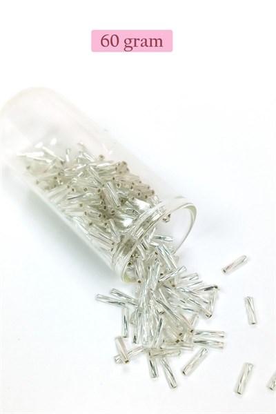 Uzun Boru Kesme Boncuk Çap 2mm Uzunluk 10 mm - 60 Gram - Parlak Gümüş - BNC296