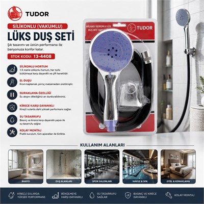 Vakumlu Silikon Lüks Duş Seti 1.5m - Çok Fonksiyonlu Duş Başlığı, 3 Kademe Mafsal